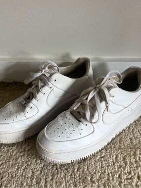 Women’s Platform Nike Air Force 1 Low Premium White Leather Sneakers Spring